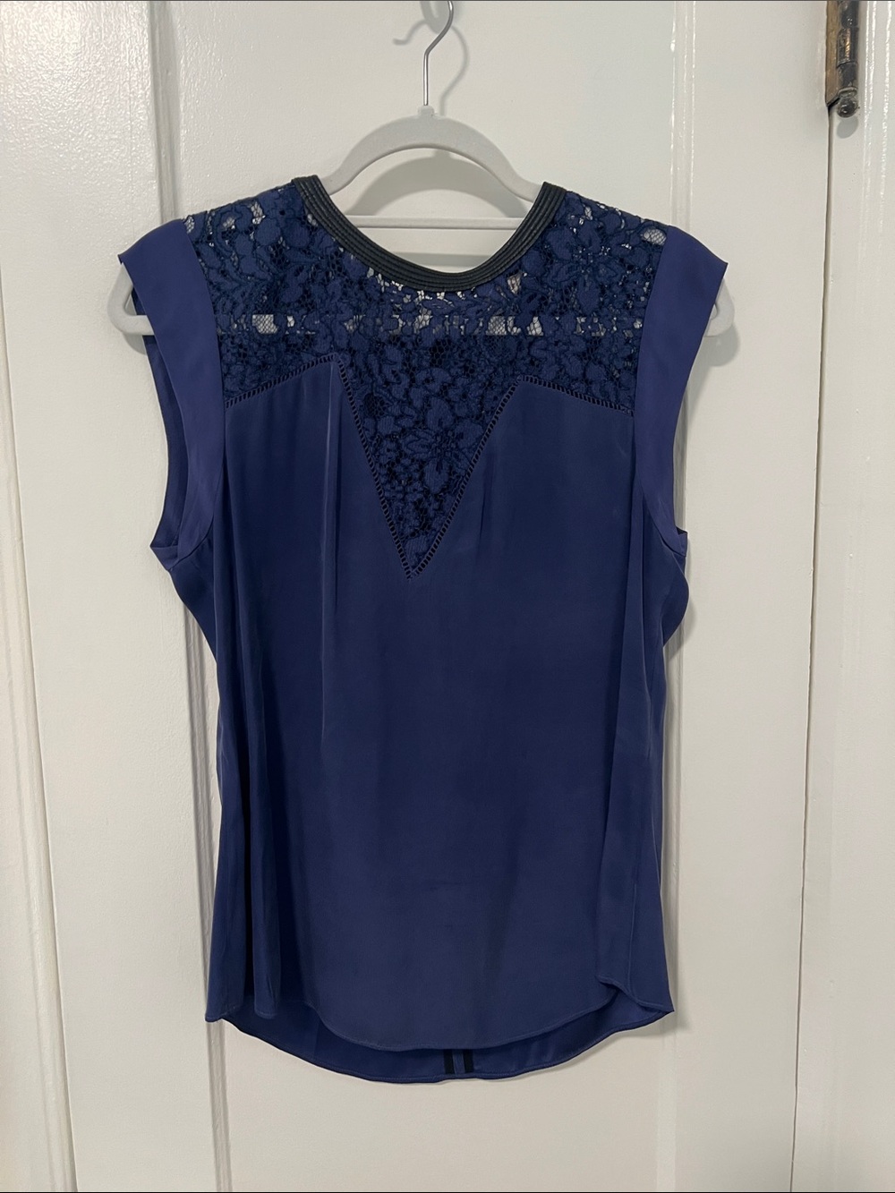 Rebecca Taylor Navy Lace Yoke Sleeveless Top